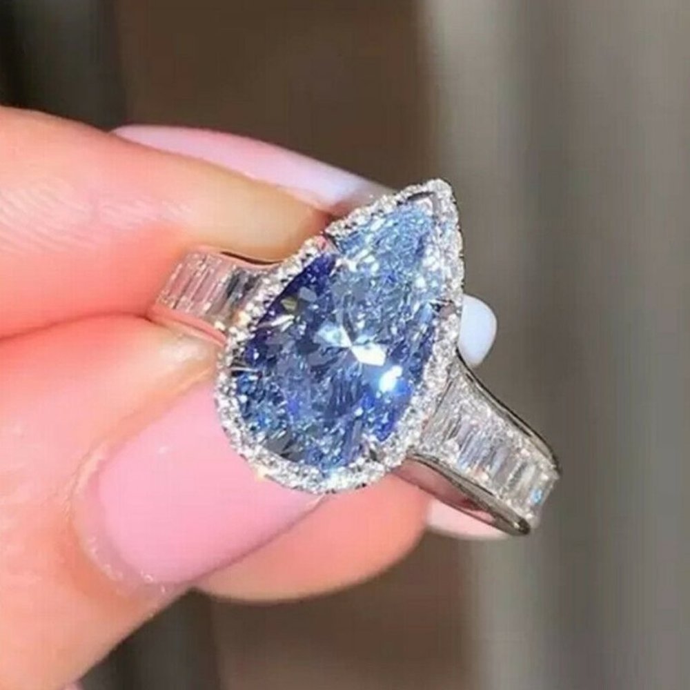 925 Silver Pear Cut Aquamarine Ring